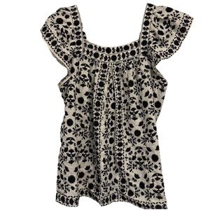 Max Studio London Embroidered Boho Blouse Black Cream Size M